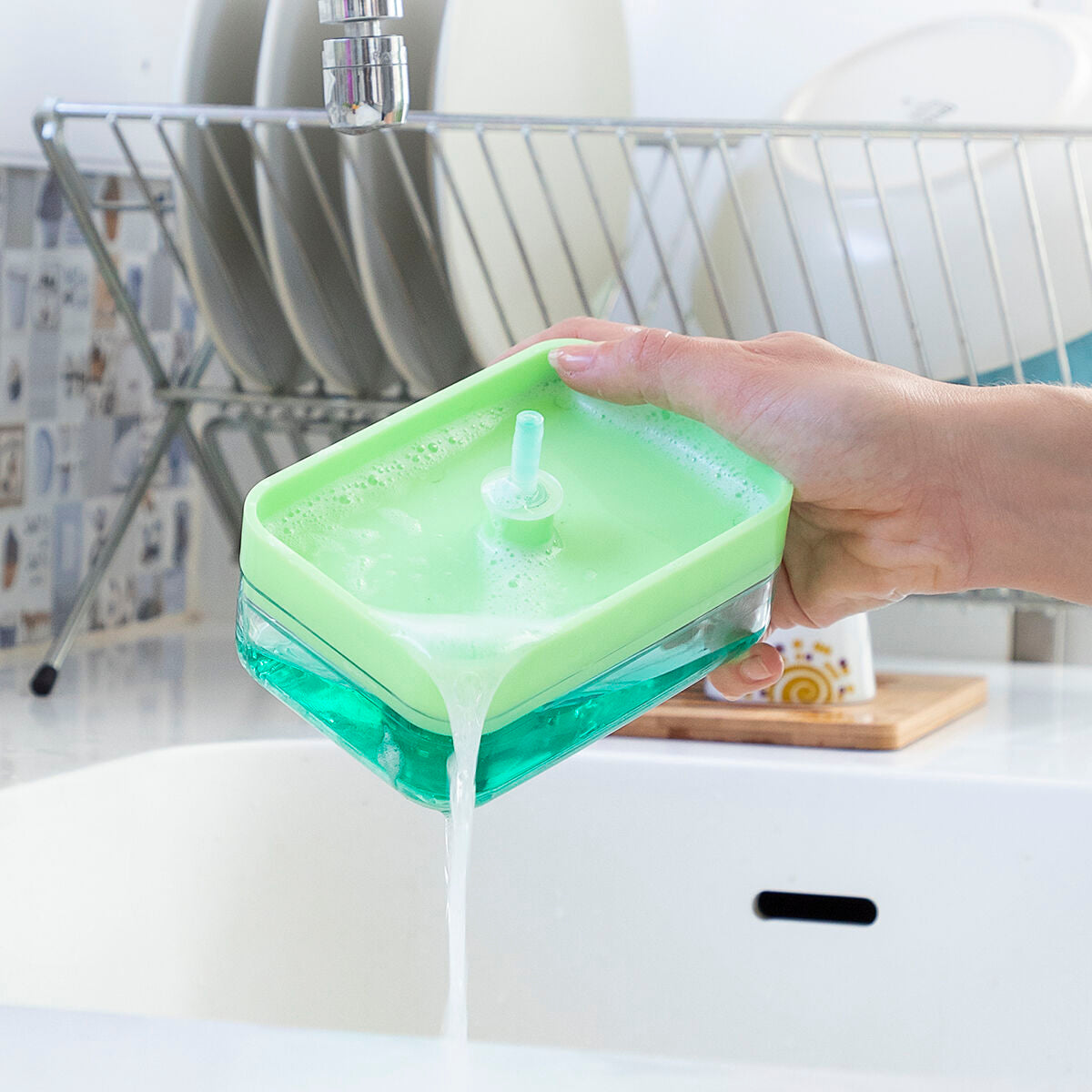 Distributeur de Liquide Vaisselle 2 en 1 Pushoap