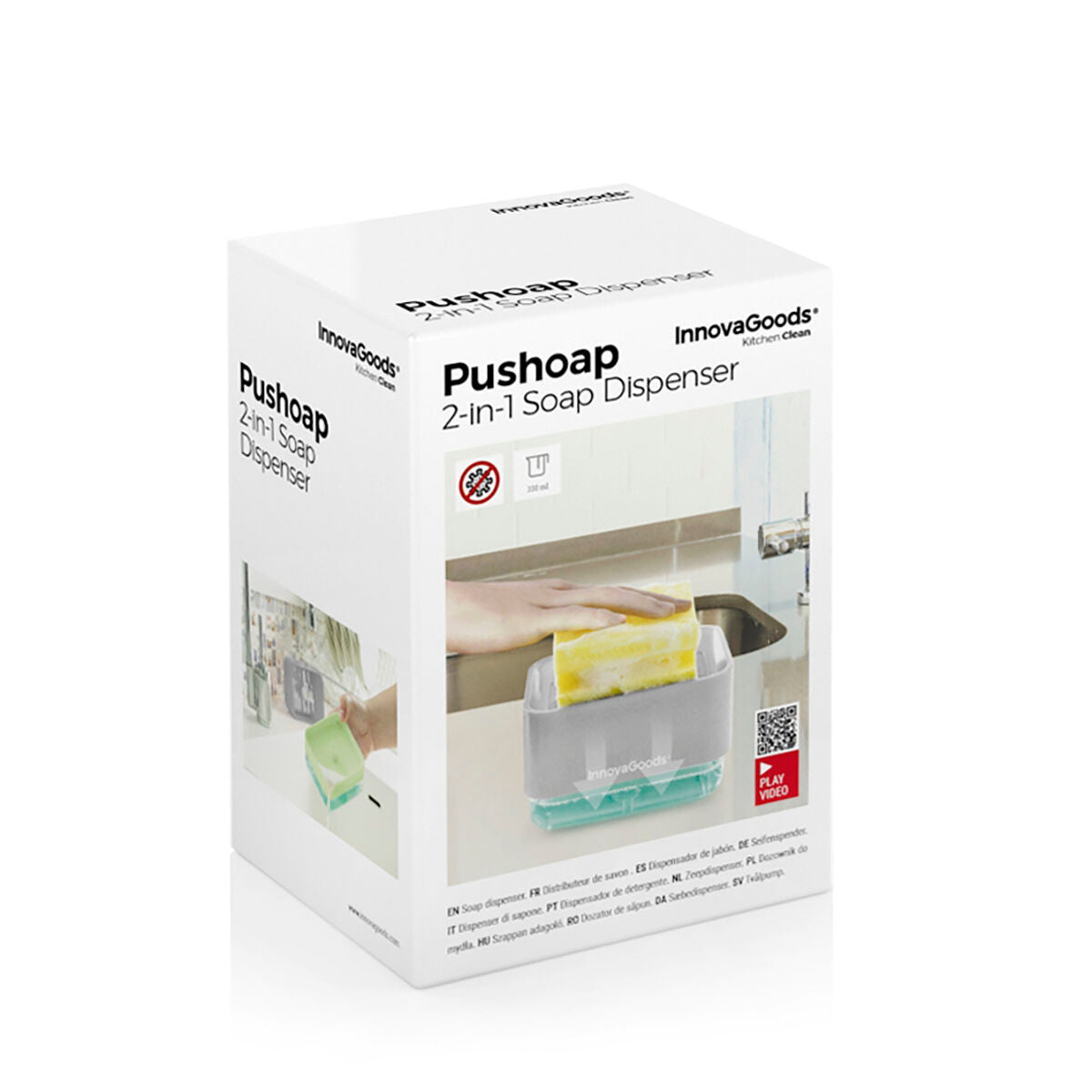 Distributeur de Liquide Vaisselle 2 en 1 Pushoap