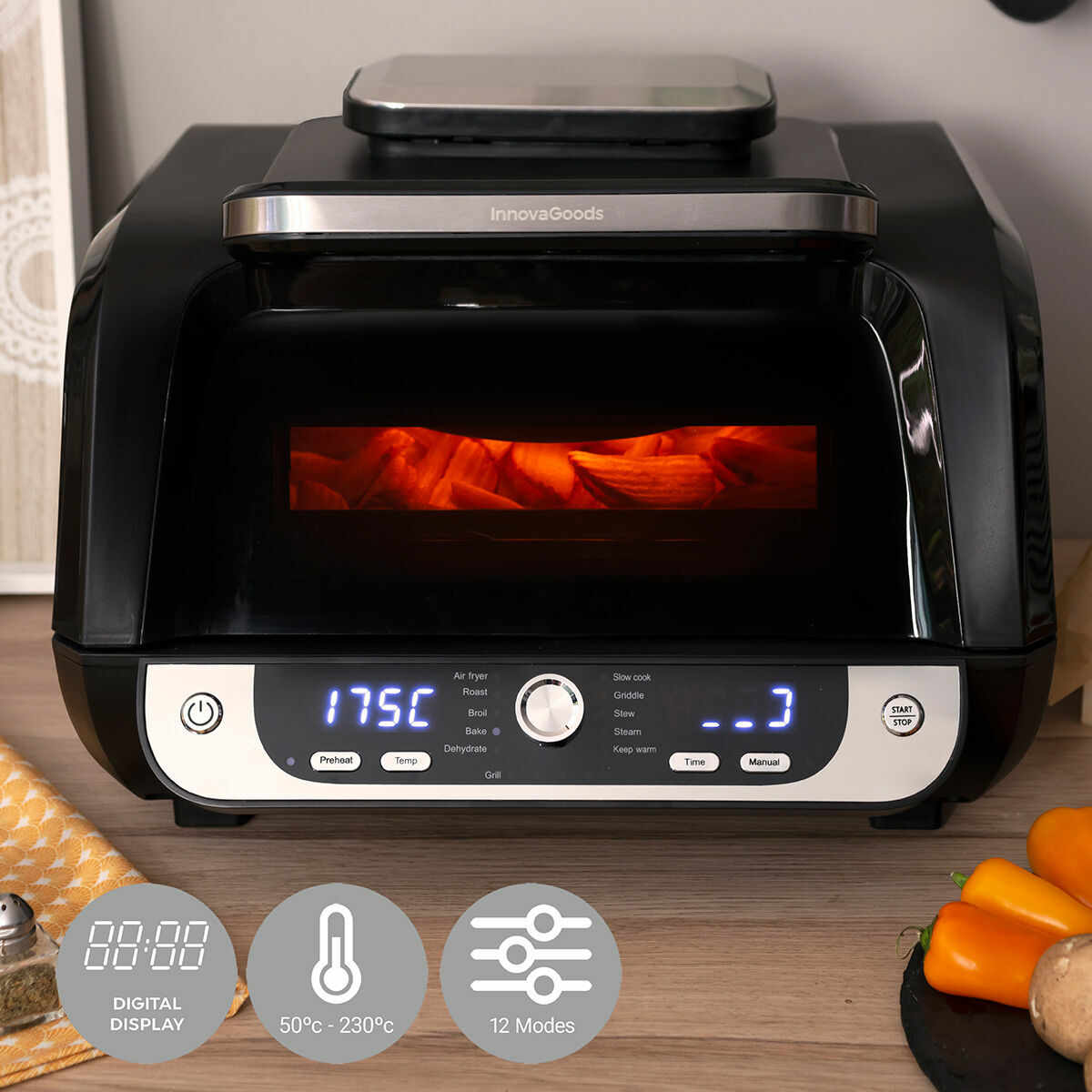Friteuse à Air avec Gril, Accessoires et Livre de Recettes Fryinn 12-en-1