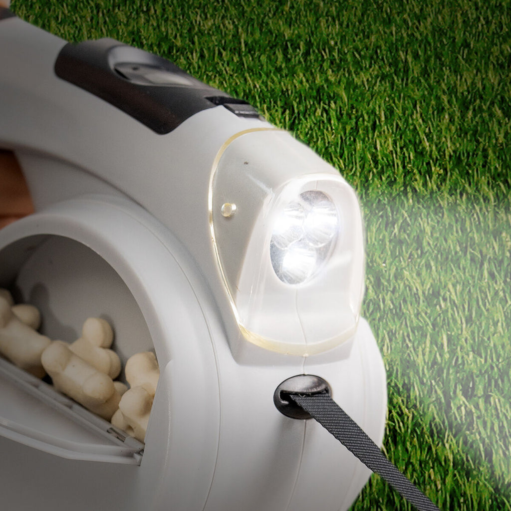 Laisse Rétractable 6-en-1 pour Chien — LED, Bol à Eau & Distributeur de Sacs (jusqu'à 4 m)