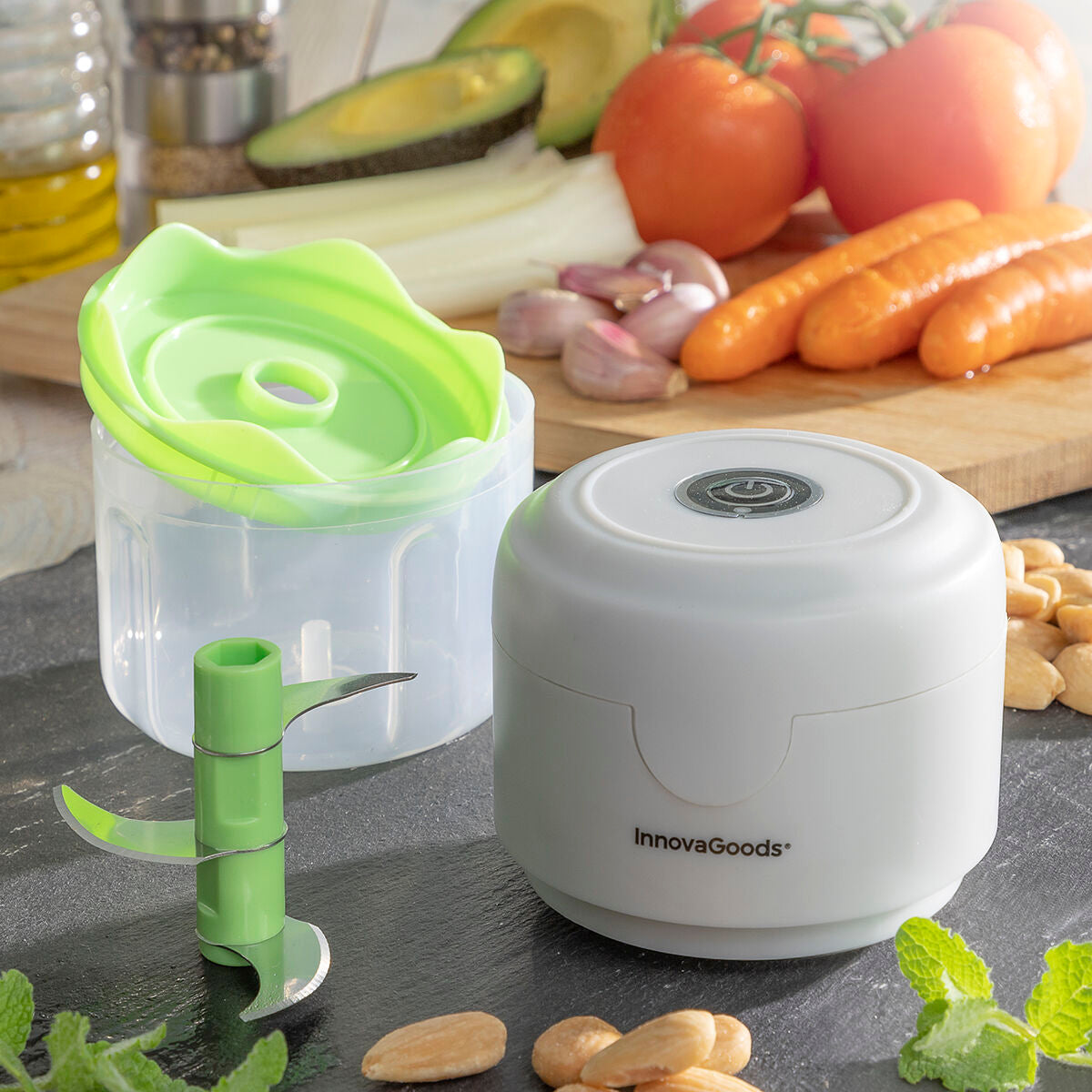 Mini Hachoir Électrique Rechargeable — Sans Fil, Triple Lame Inox
