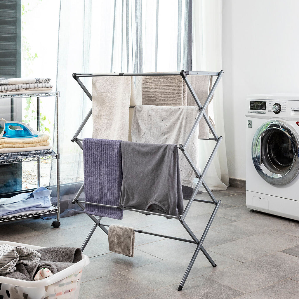 Séchoir à Linge Métallique Pliable et Extensible 3 Hauteurs Cloxy 11 Barres