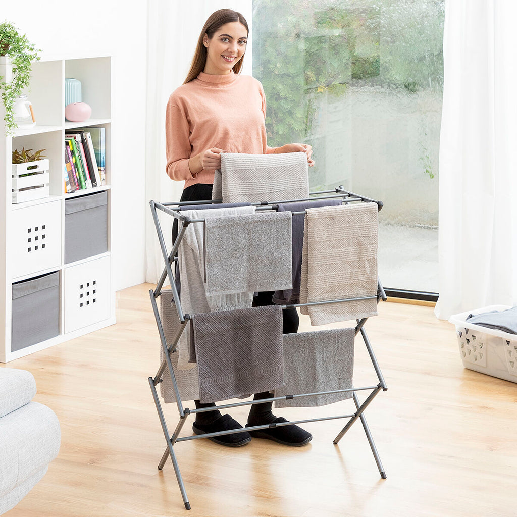 Séchoir à Linge Métallique Pliable et Extensible 3 Hauteurs Cloxy 11 Barres