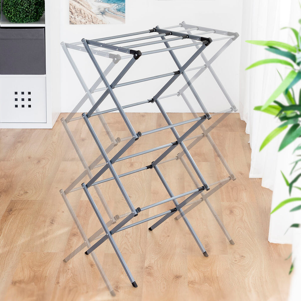 Séchoir à Linge Métallique Pliable et Extensible 3 Hauteurs Cloxy 11 Barres