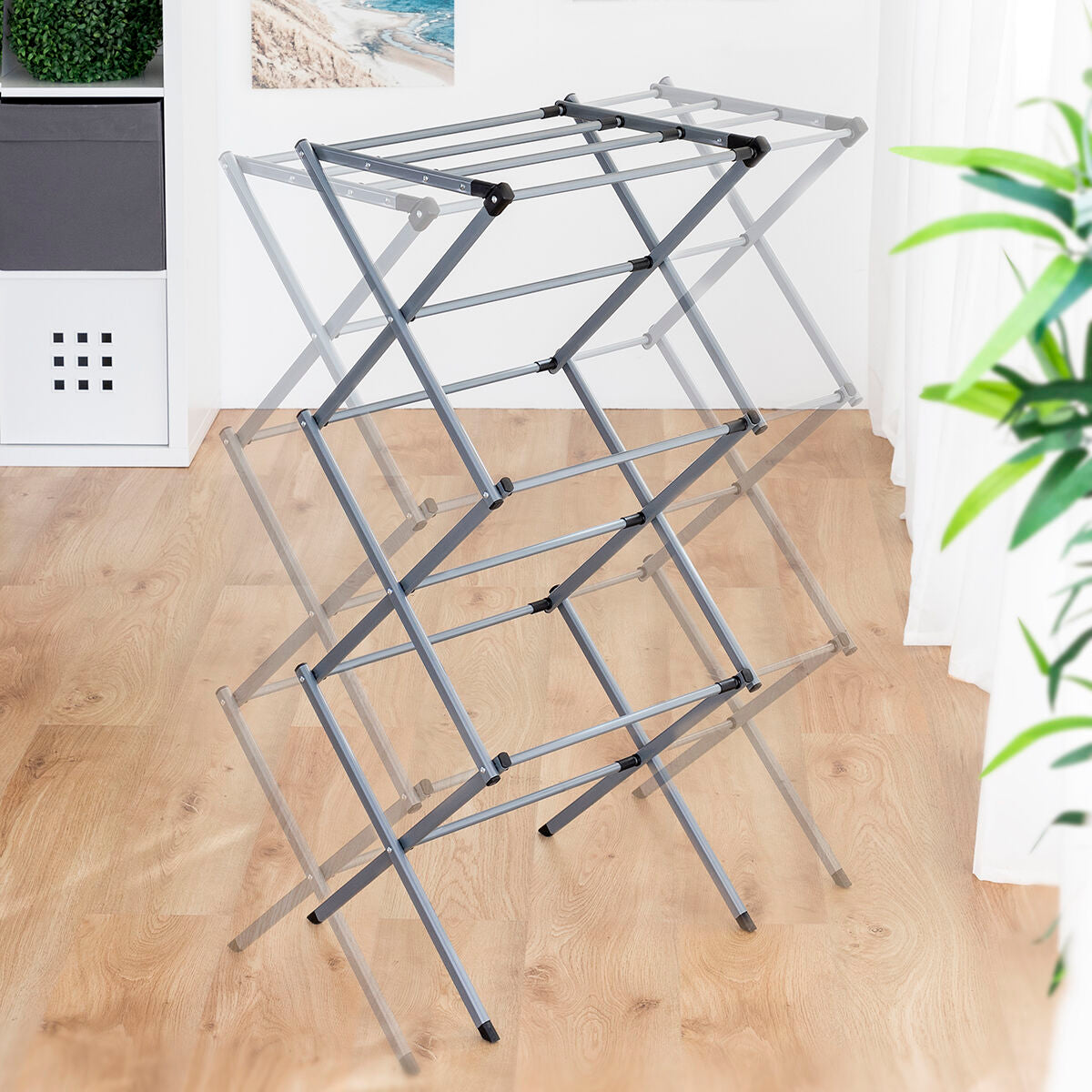 Séchoir à Linge Métallique Pliable et Extensible 3 Hauteurs Cloxy 11 Barres