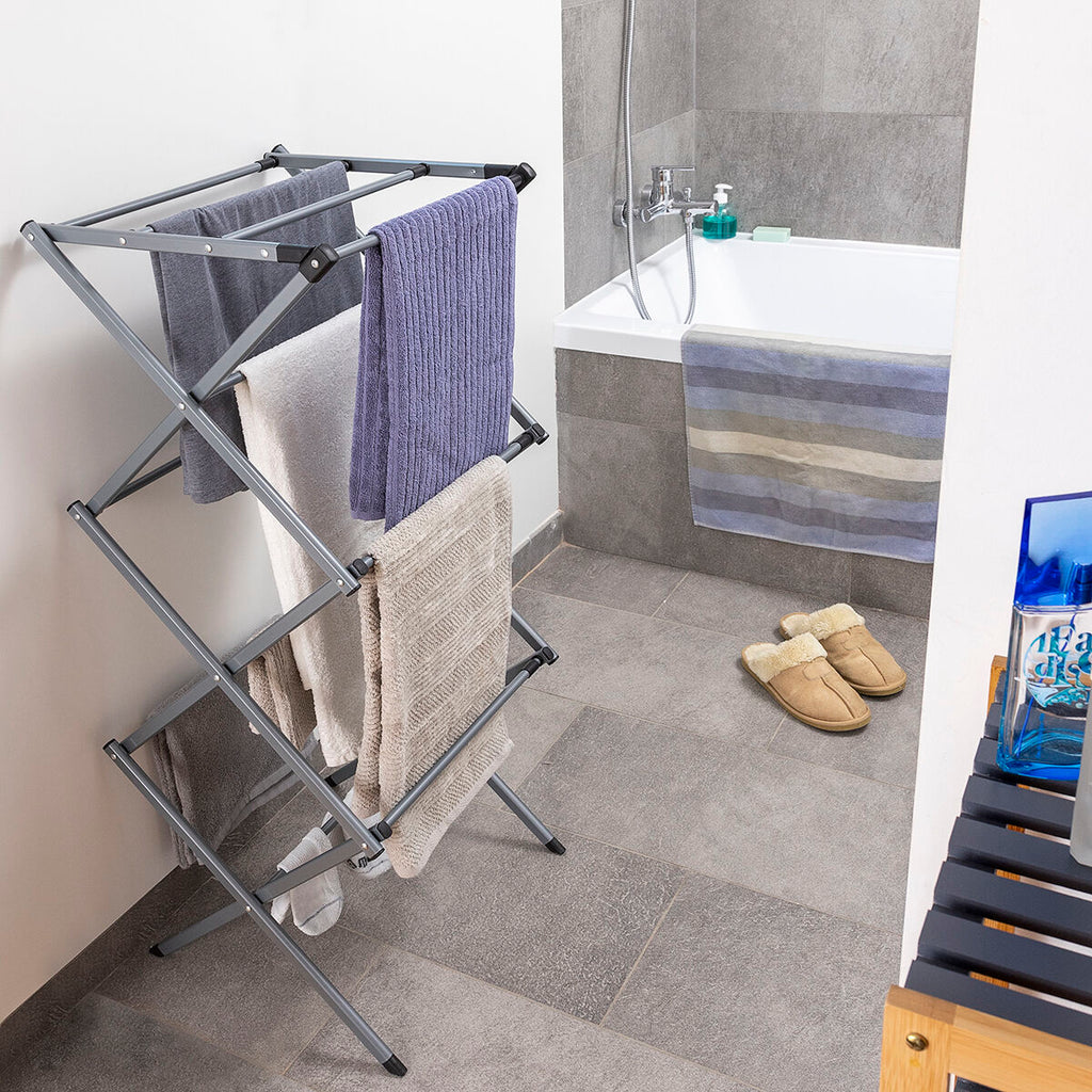 Séchoir à Linge Métallique Pliable et Extensible 3 Hauteurs Cloxy 11 Barres