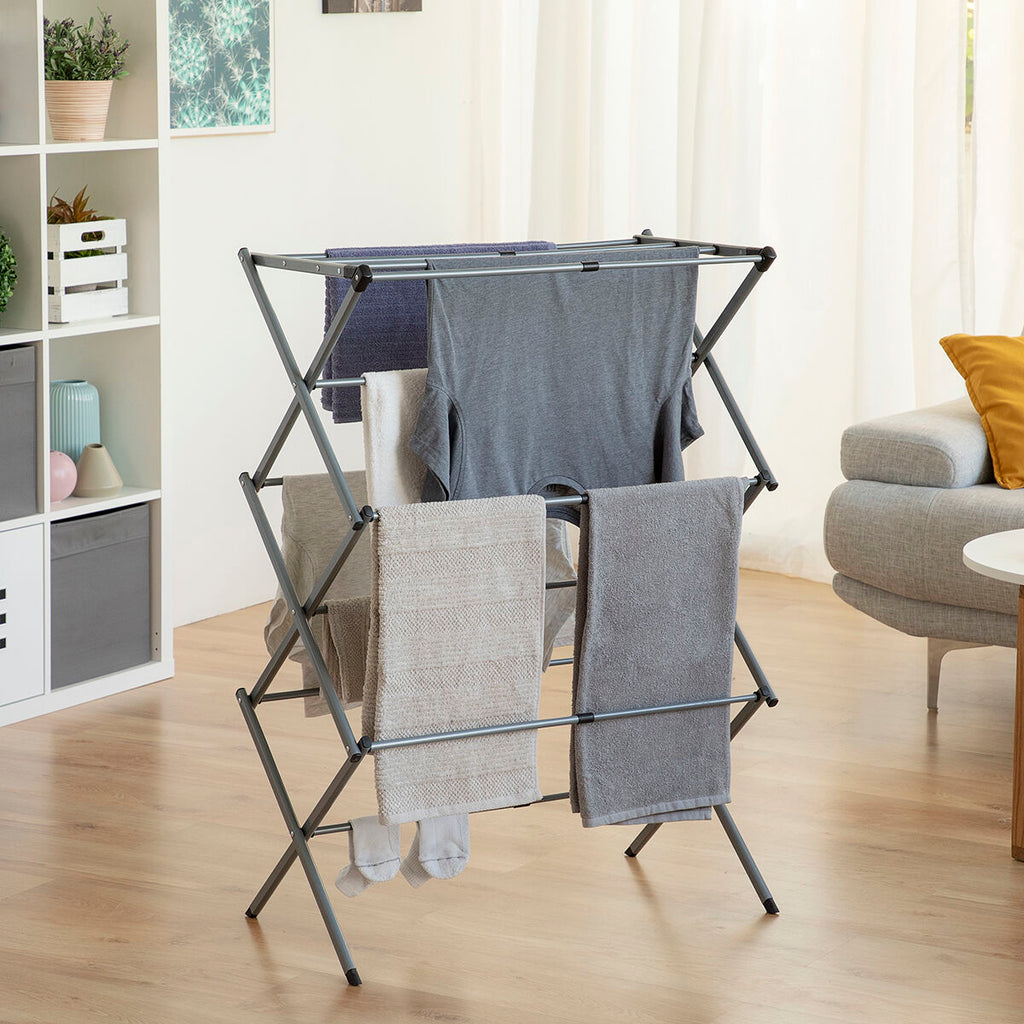 Séchoir à Linge Métallique Pliable et Extensible 3 Hauteurs Cloxy 11 Barres