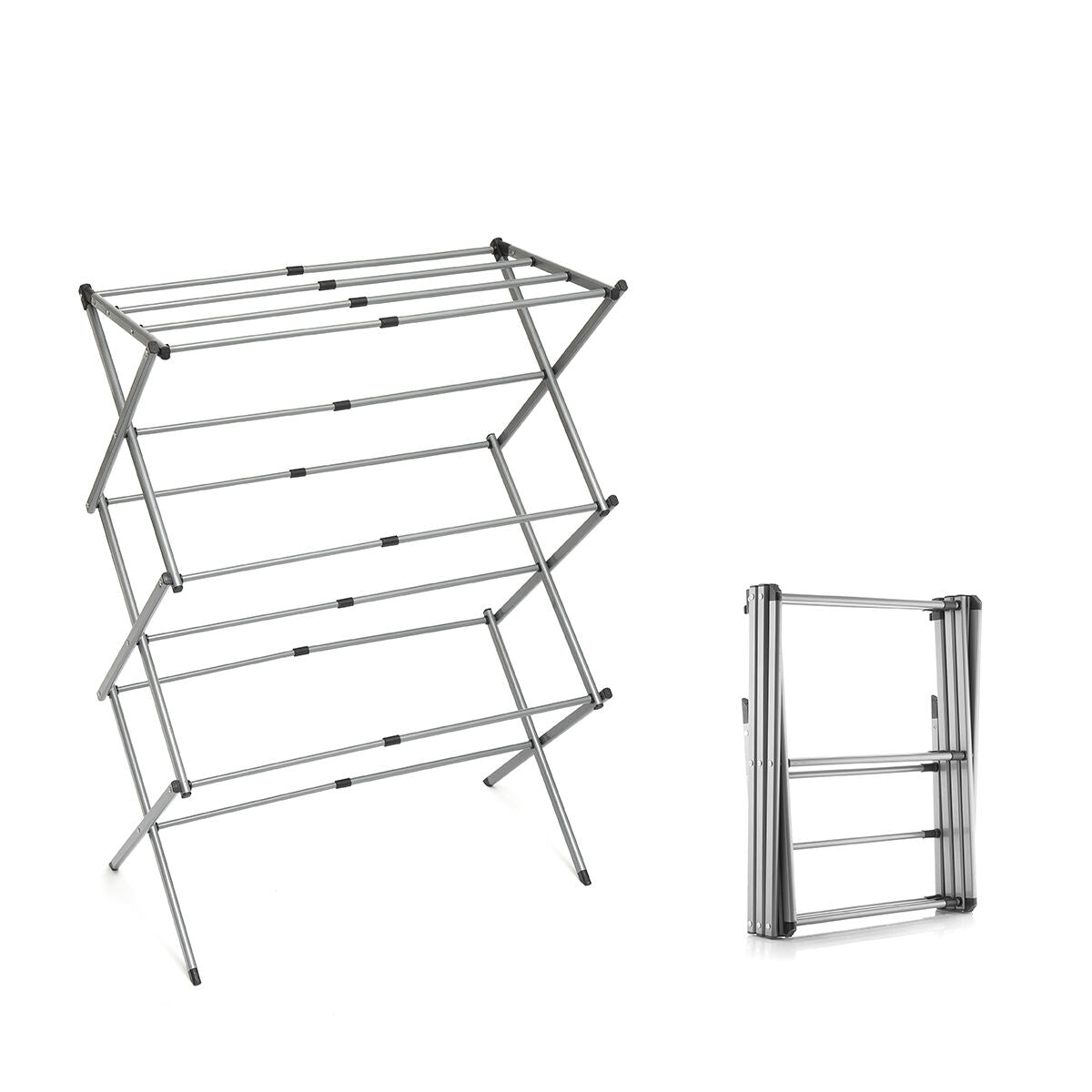 Séchoir à Linge Métallique Pliable et Extensible 3 Hauteurs Cloxy 11 Barres
